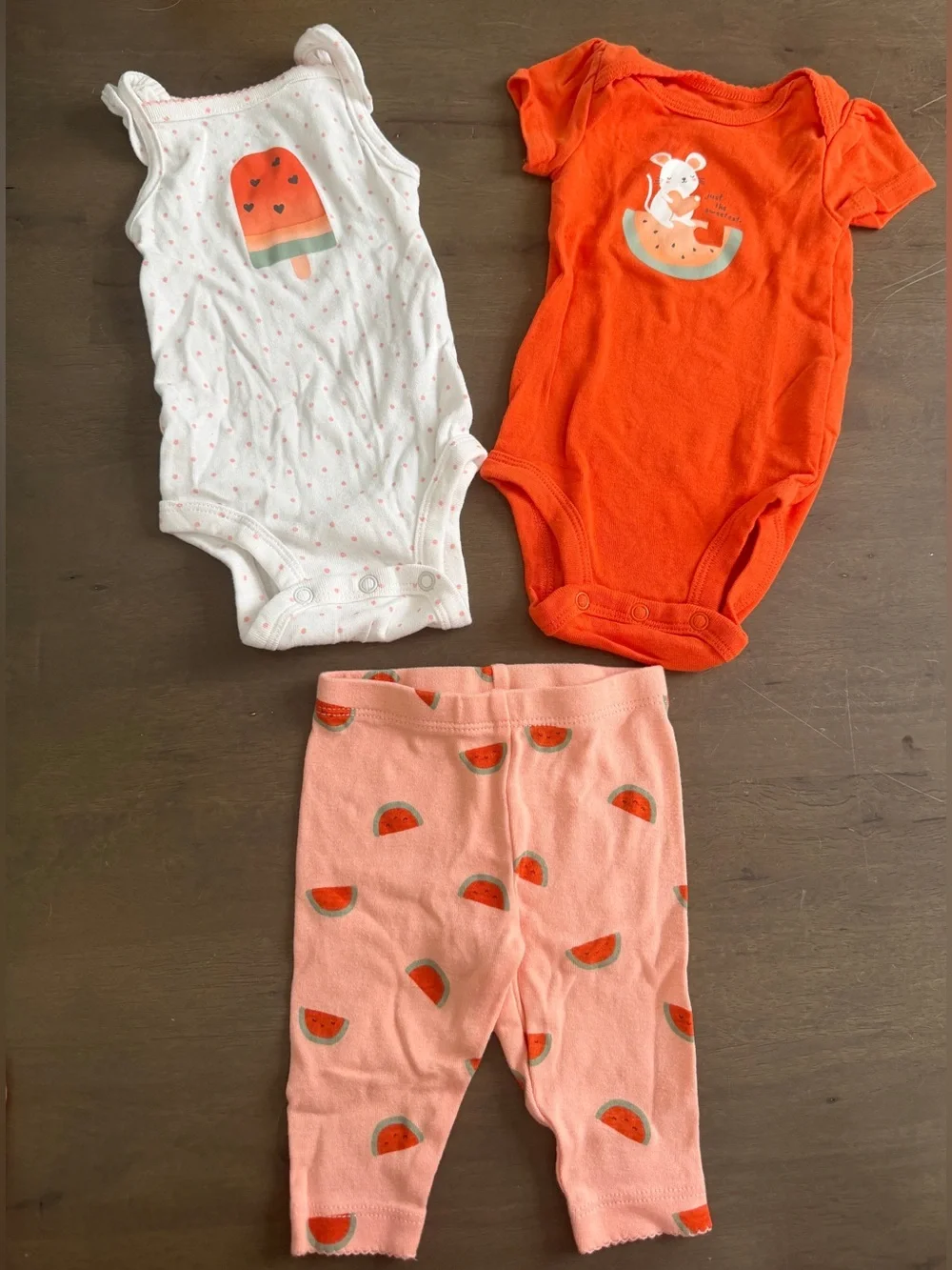 Carter's Baby 3M 3pc Cotton Knit Fruit Mouse Short Sleeve Bodysuit Leggings